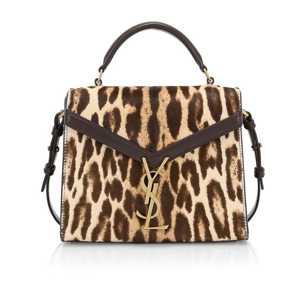 YSL Mini Cassandra Leopard-Print Calf Hair Top Handle Bag